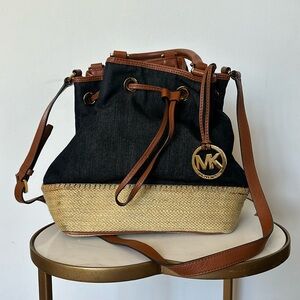 MK Michael Kors Denim Drawstring StrawPurse